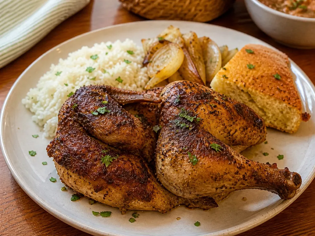 Cajun Roast Chicken — plated and served