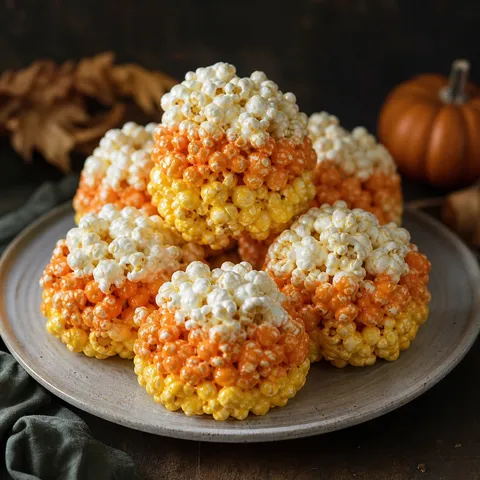 Candy Corn Popcorn Balls — Desserts recipe