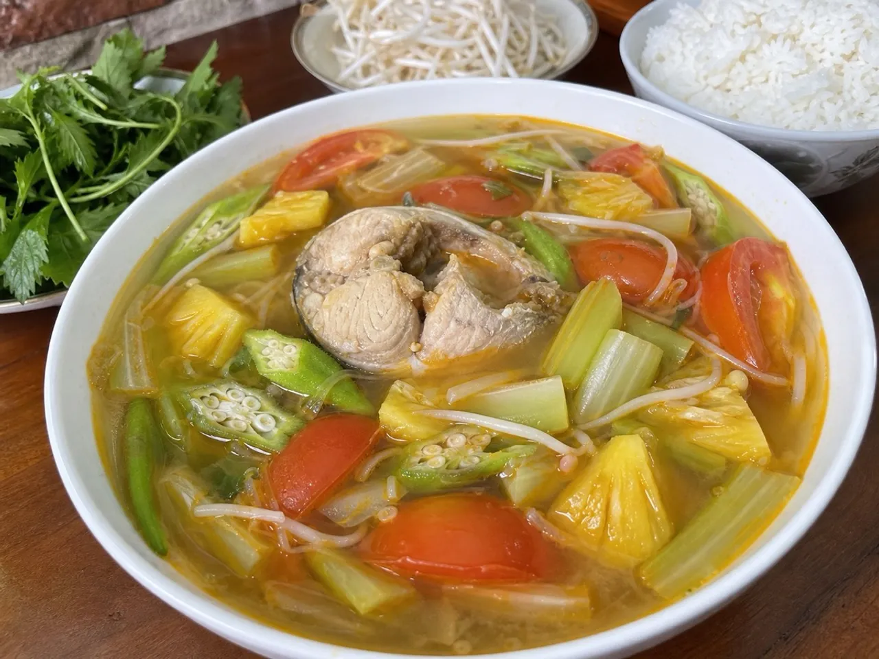 Canh Chua (Vietnamese Sour Soup) — served