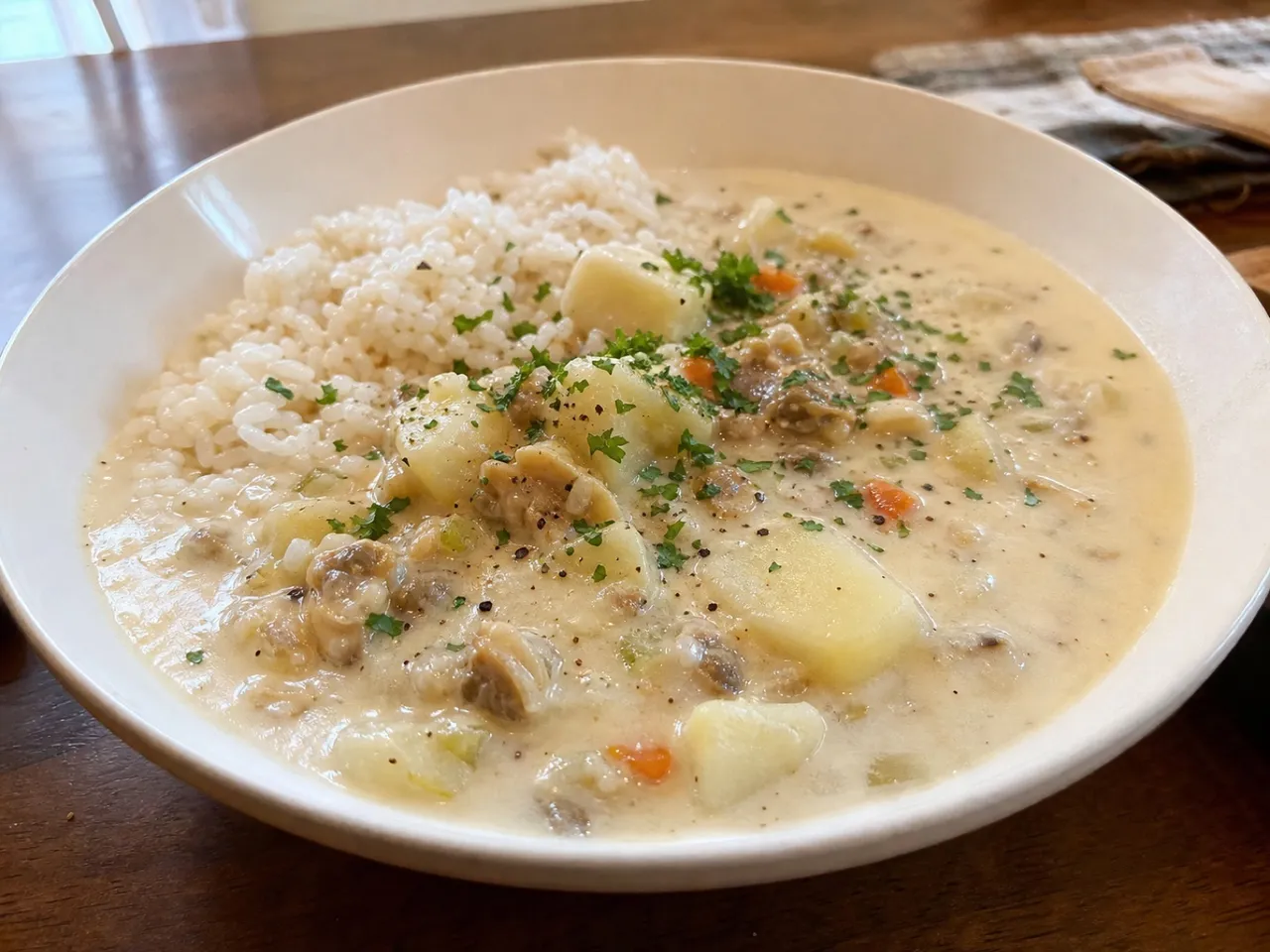 Canned Clam Chowder Upgrade — served