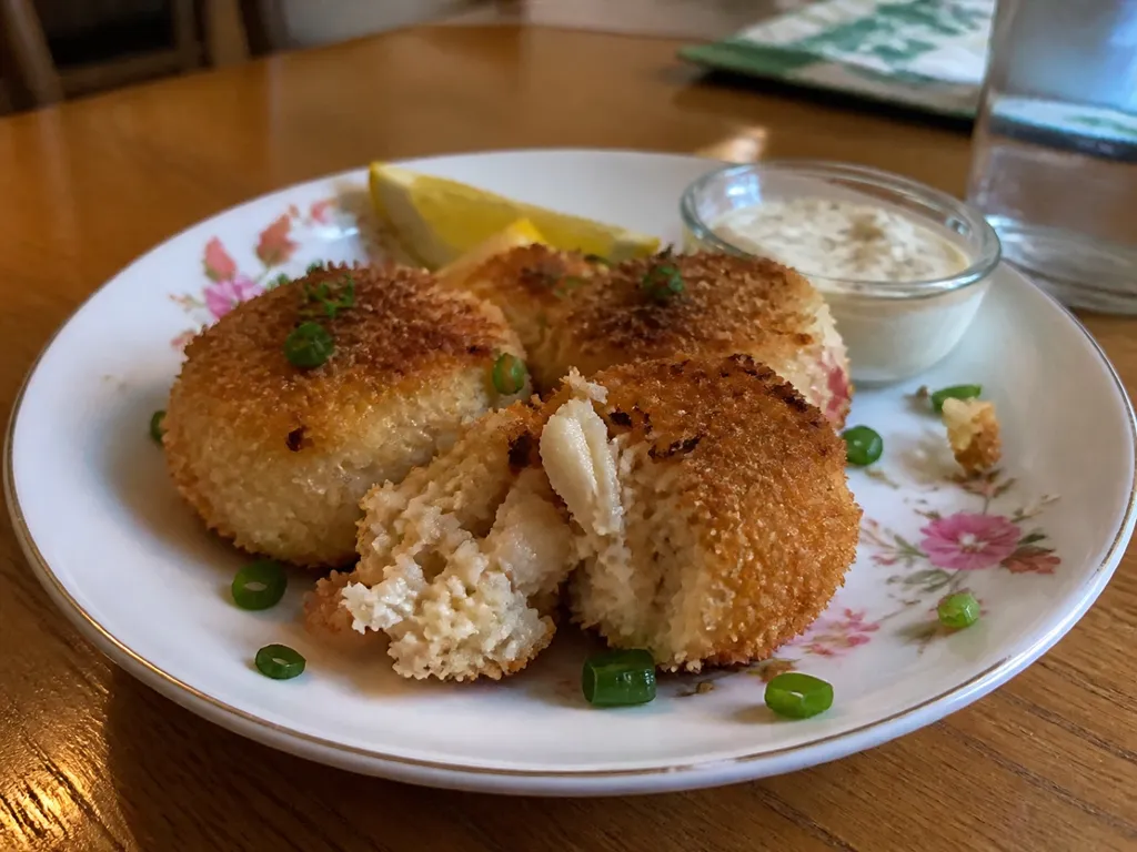 Canned Crab Cakes — plated and served