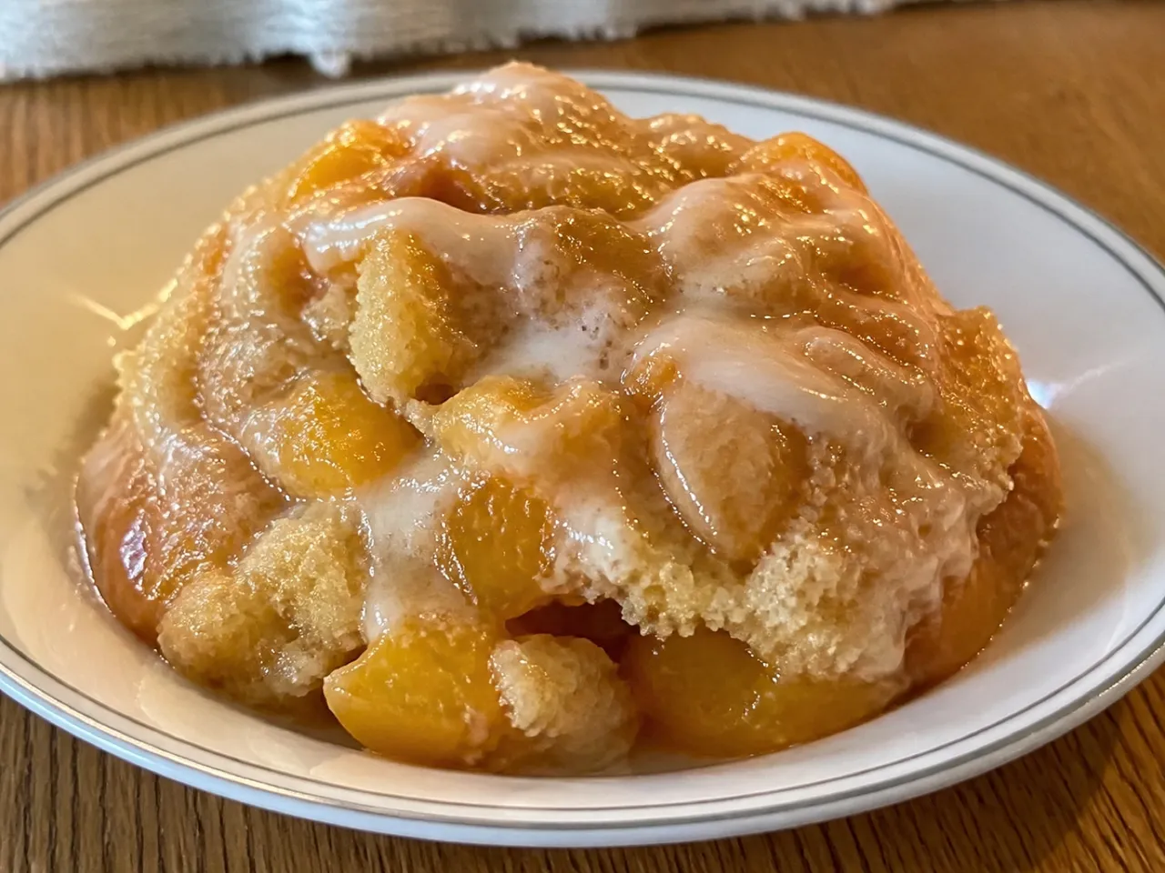 Canned Peach Cobbler Mug Cake — served