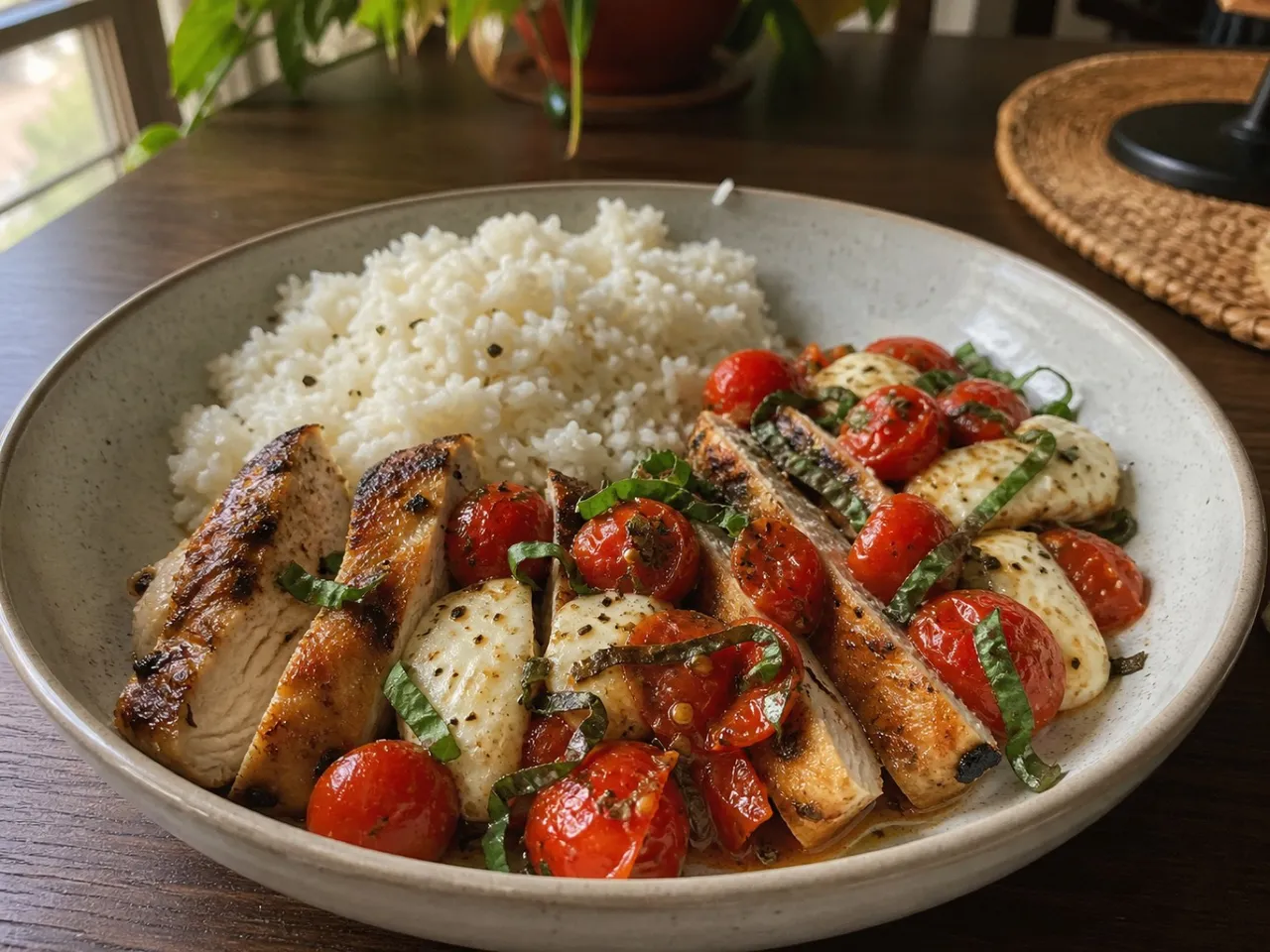 Caprese Chicken Bowls — served