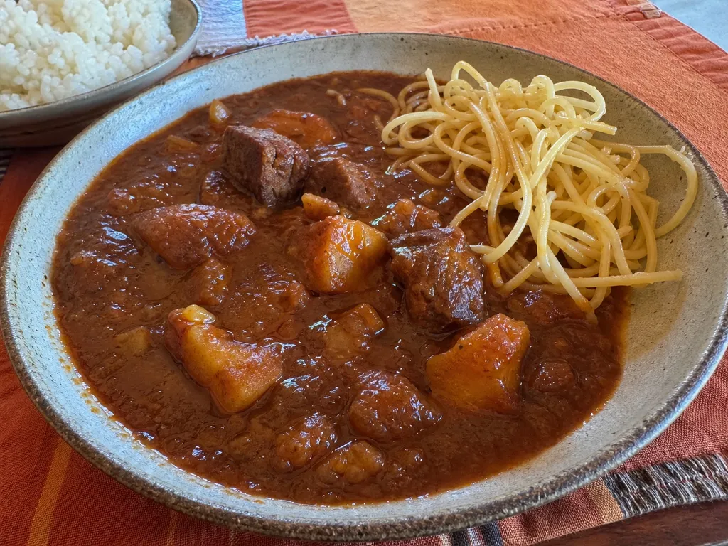 Carapulcra (Peruvian Dried Potato and Pork Stew) — plated and served