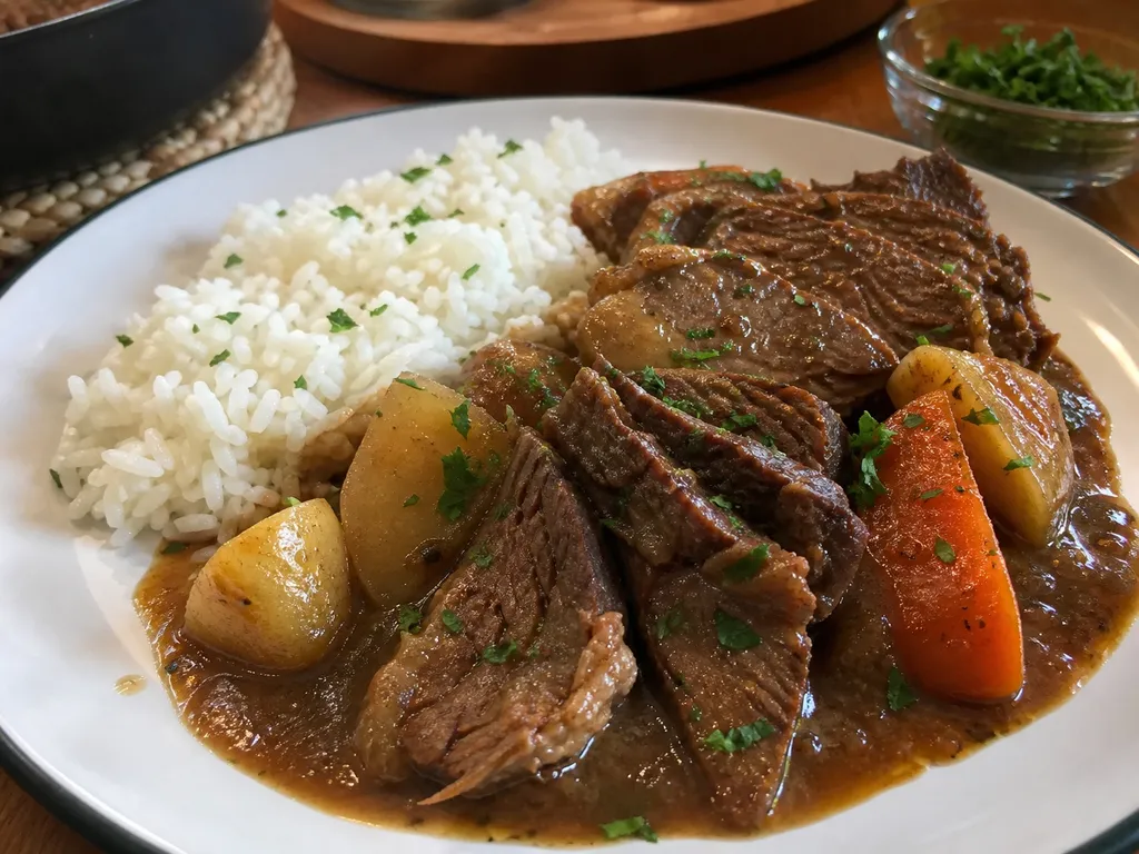 Carne de Panela (Brazilian Pot Roast) — plated and served