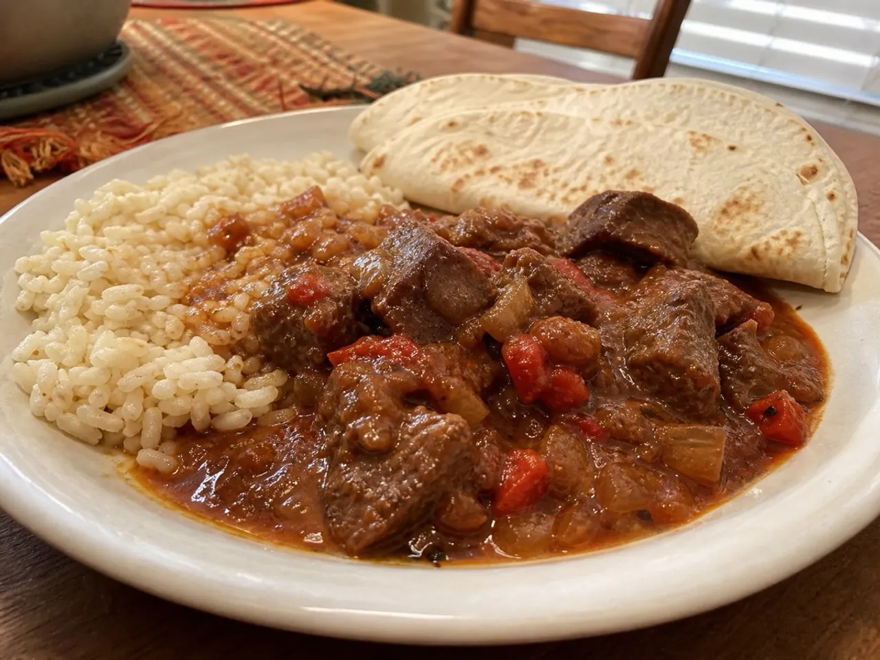 Carne Guisada — served