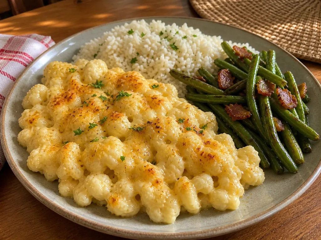 Cauli-Mac and Cheese — plated and served