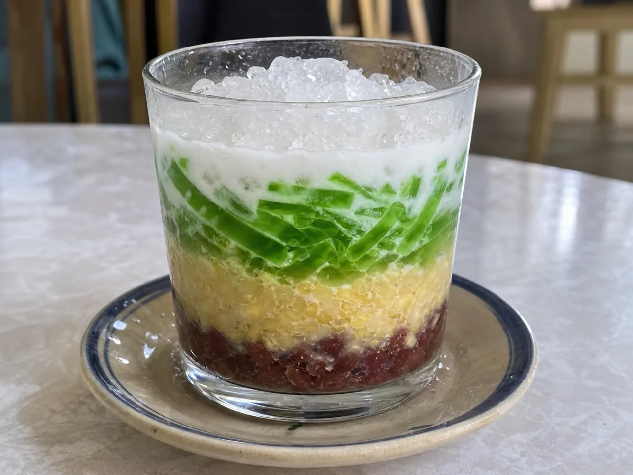 Chè Ba Màu (Three Color Dessert) — served