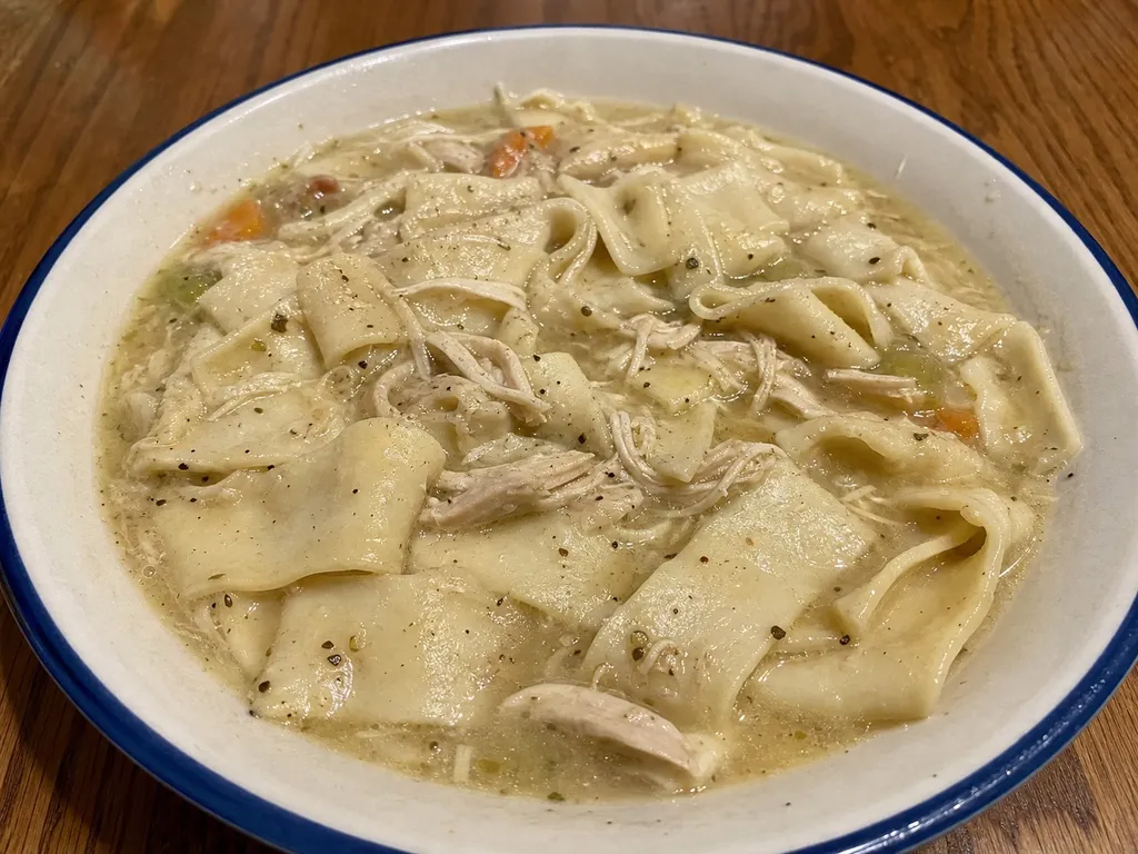 Chicken and Dumplings — plated and served
