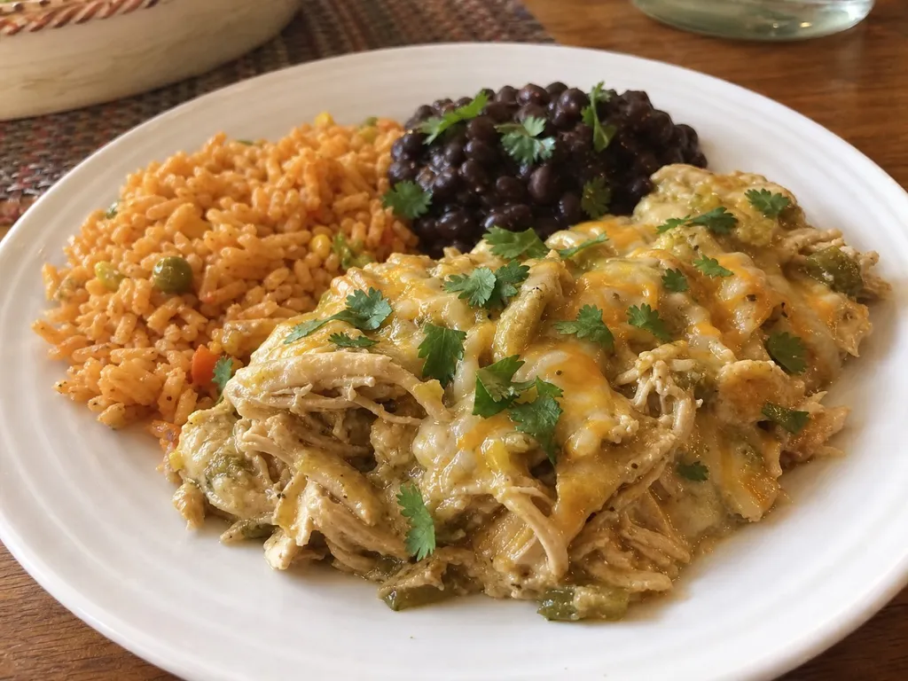 Chicken and Green Chili Casserole — plated and served