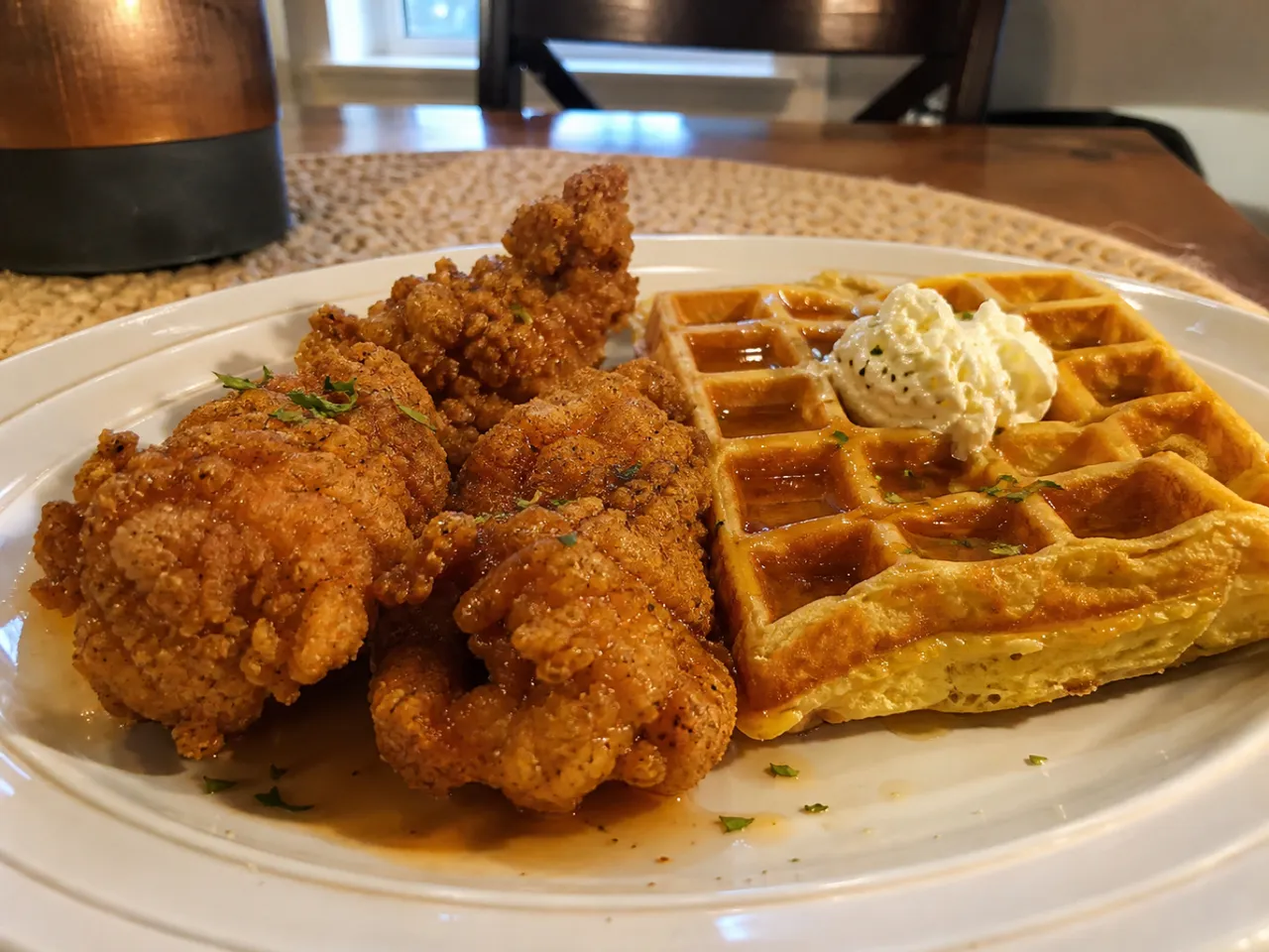 Chicken and Waffles — served