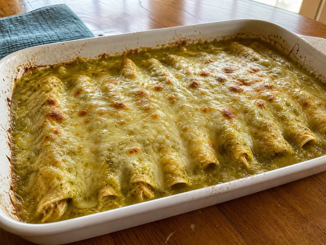 Chicken Enchiladas Verdes — served