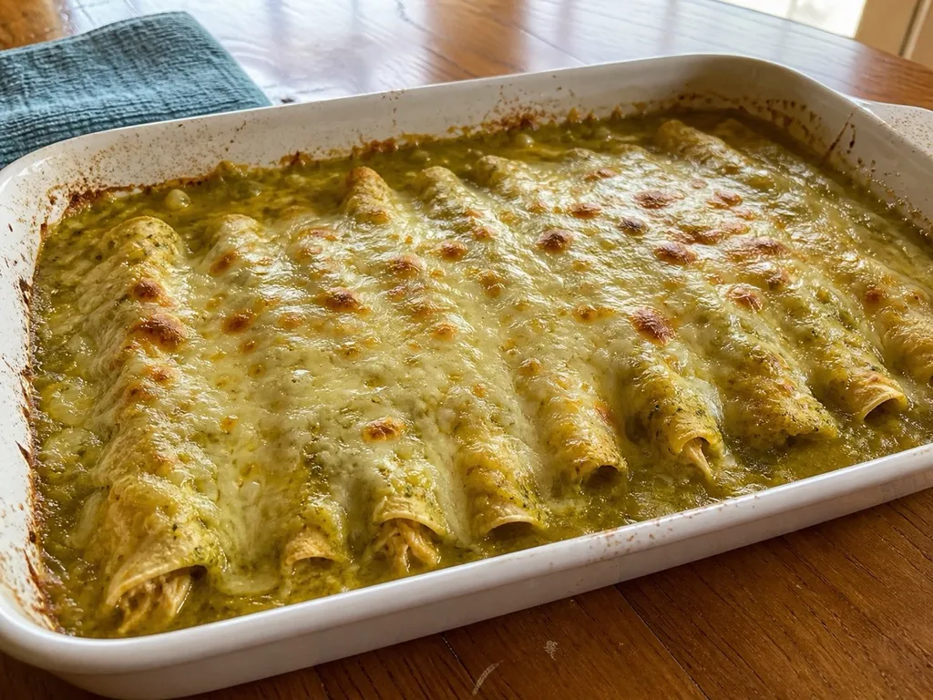 Chicken Enchiladas Verdes — plated and served
