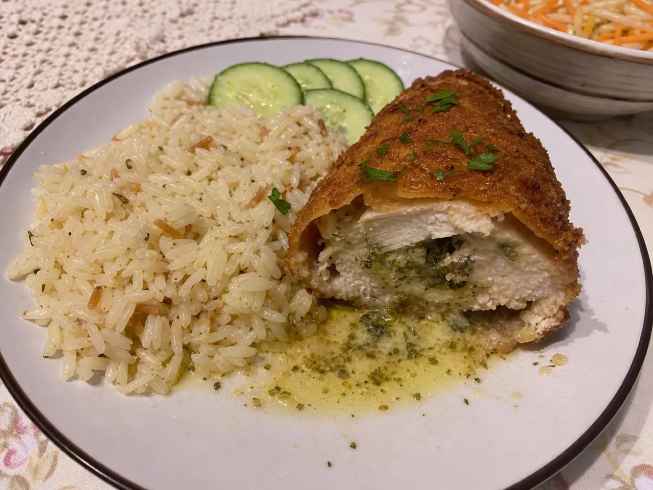 Chicken Kiev — served