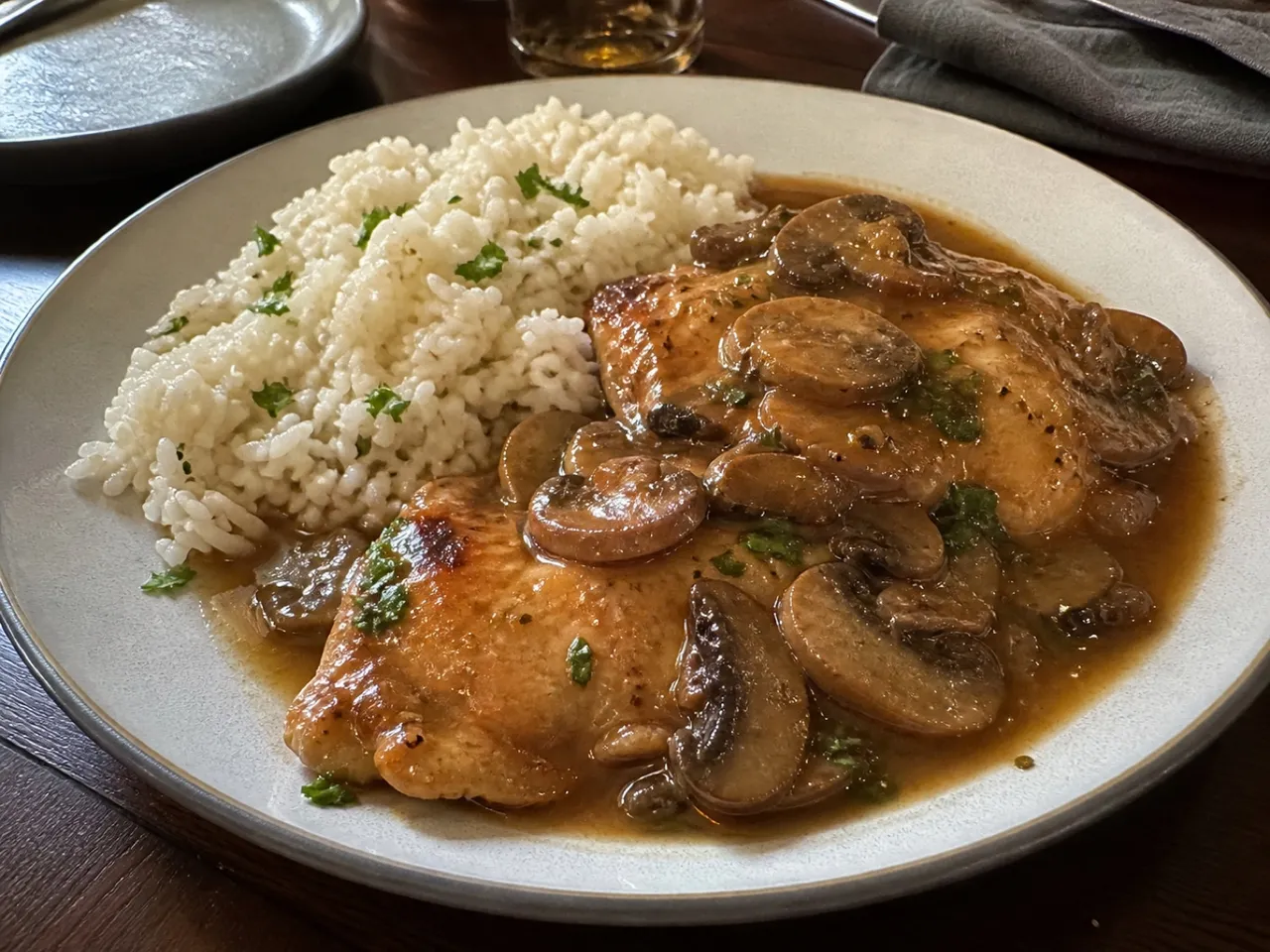 Chicken Marsala — served