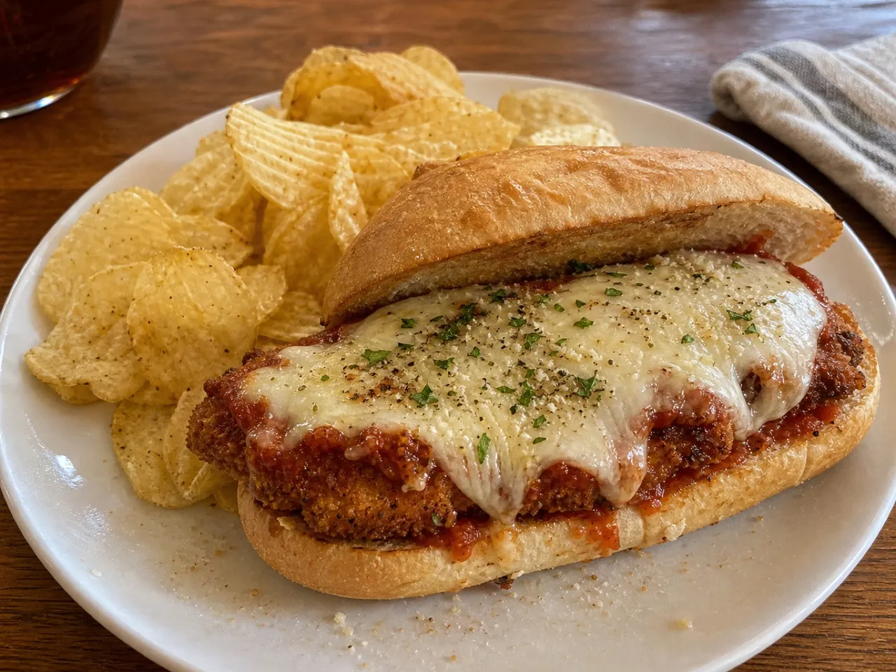 Chicken Parmesan Sandwich — served