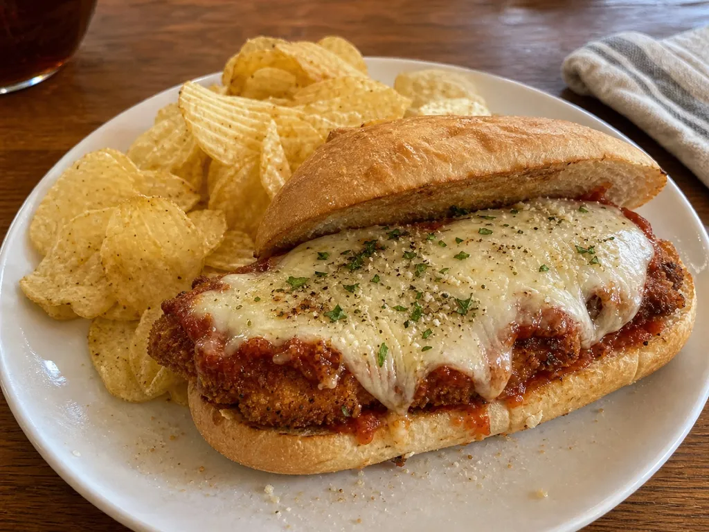 Chicken Parmesan Sandwich — plated and served