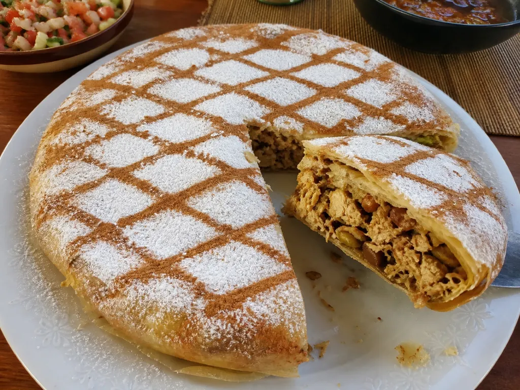 Chicken Pastilla — plated and served