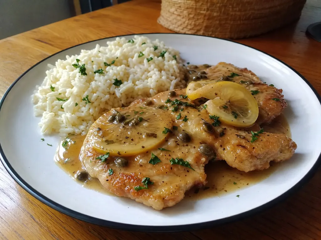 Chicken Piccata — plated and served