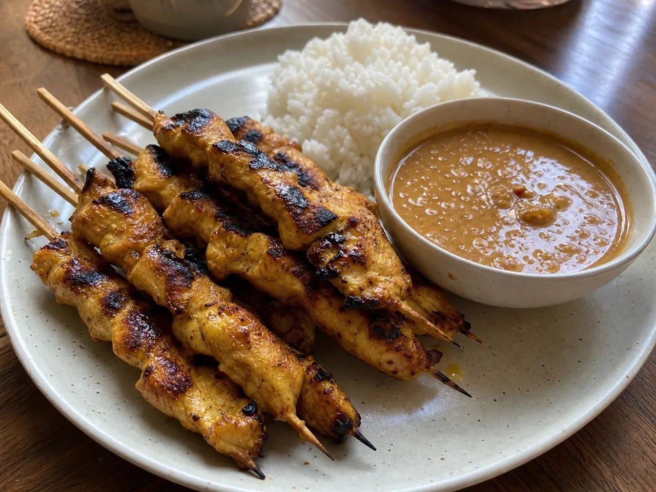 Chicken Satay with Peanut Sauce — served
