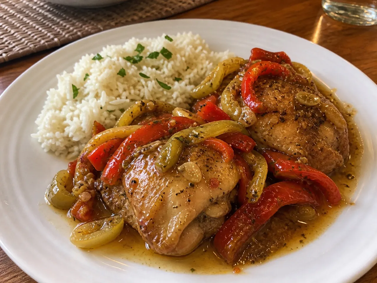 Chicken Scarpariello — served