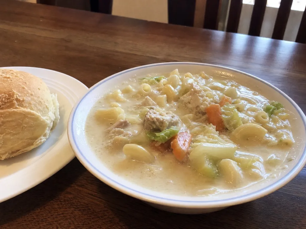 Chicken Sopas — plated and served