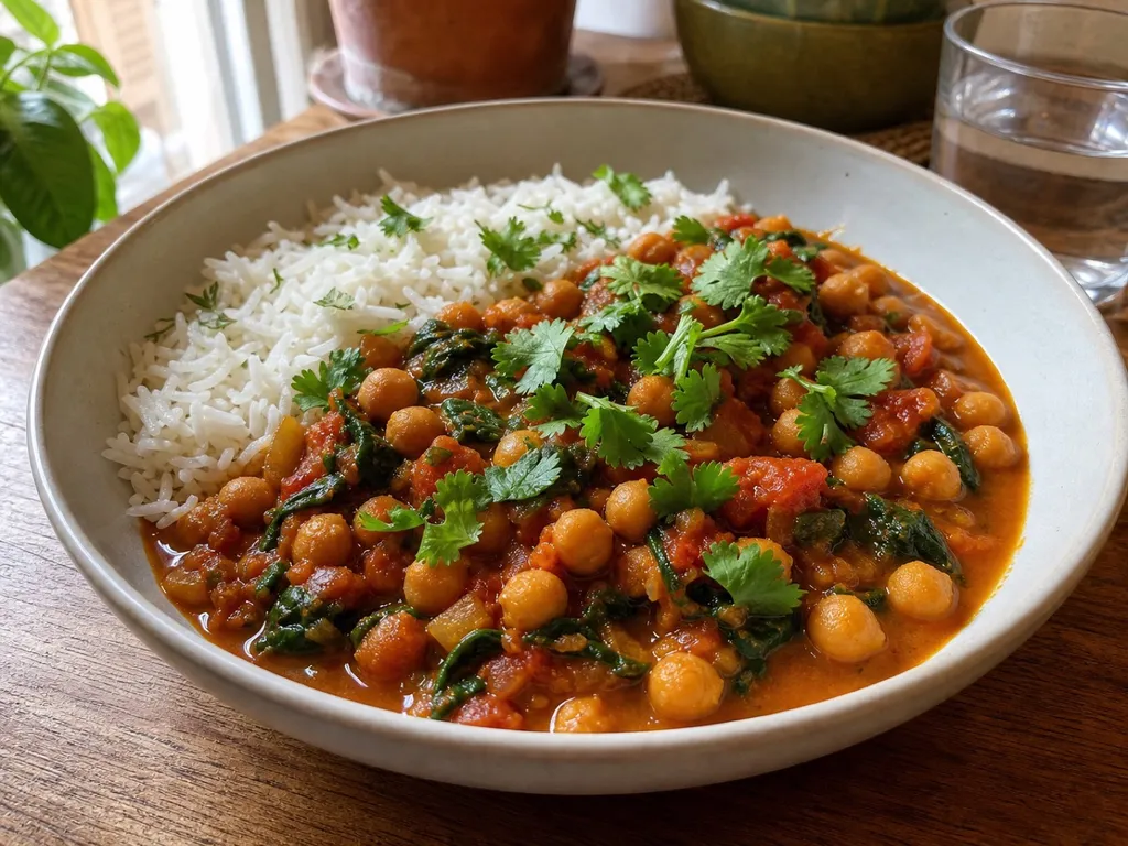 Chickpea Curry — plated and served
