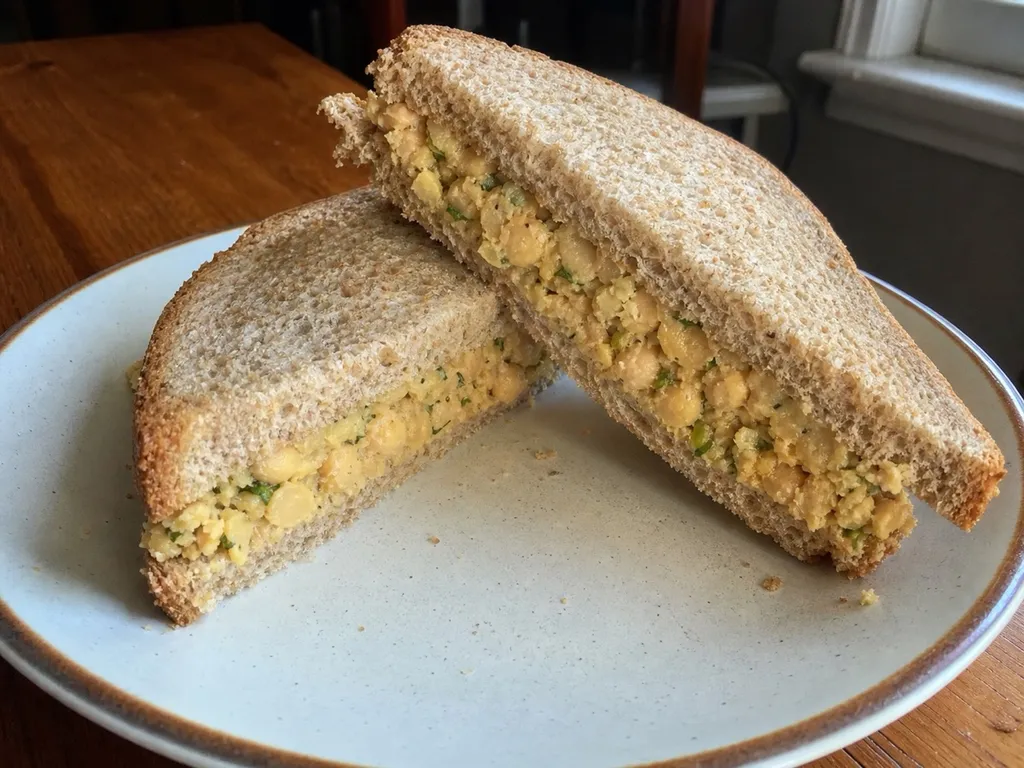 Chickpea Mash Sandwich — plated and served