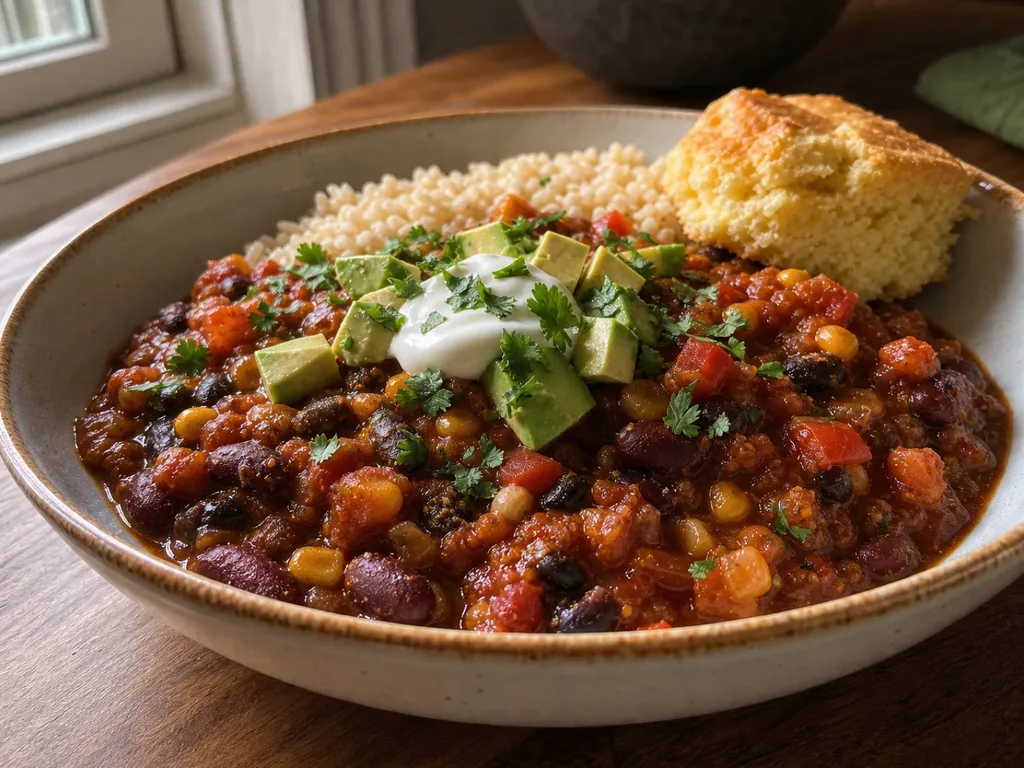 Chili Non Carne — plated and served