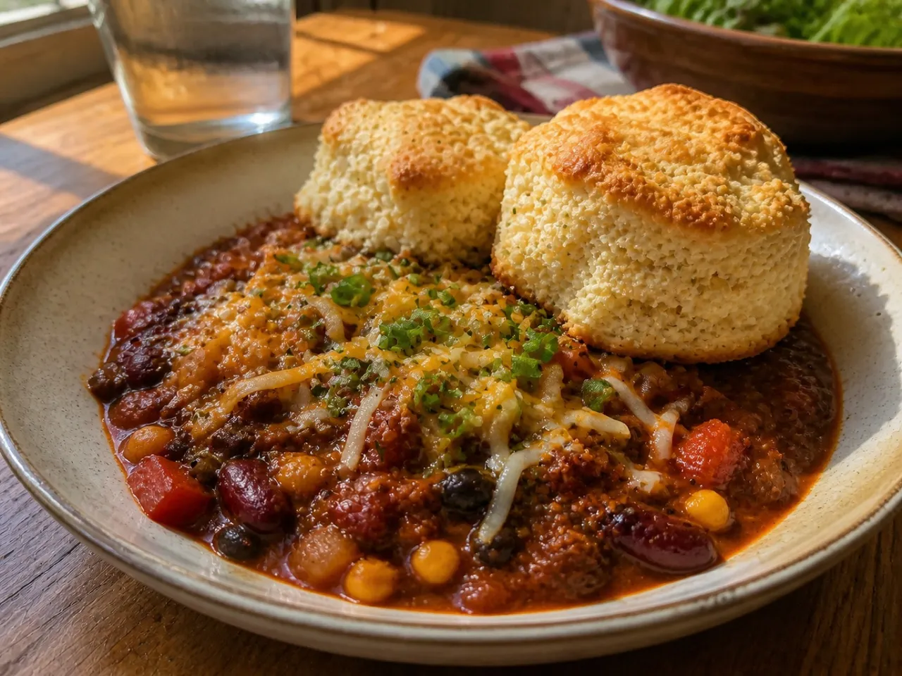 Chili With Biscuits — served