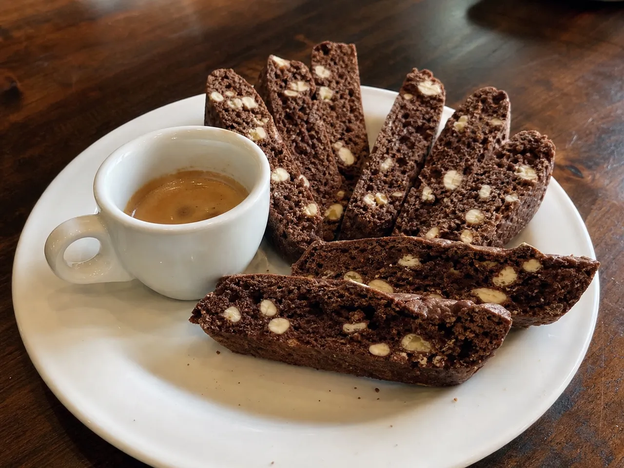 Chocolate and Vanilla Chip Biscotti — served