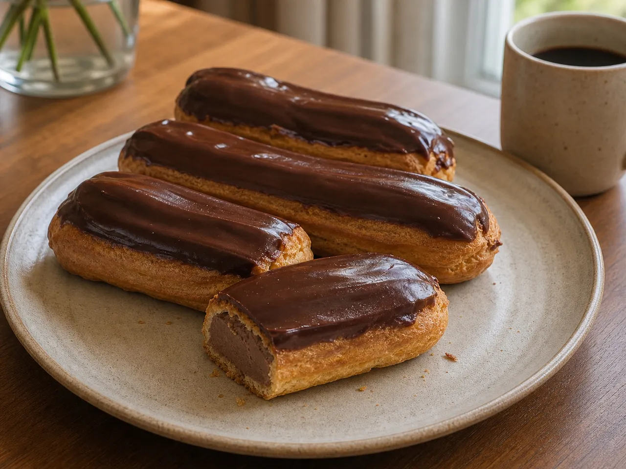 Chocolate Eclairs — served