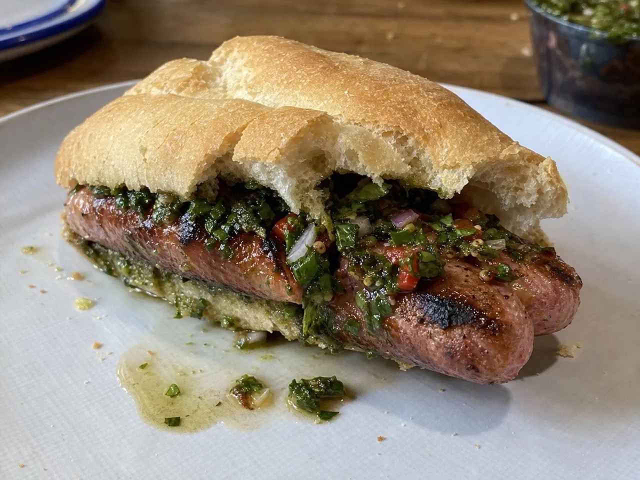 Choripán — served