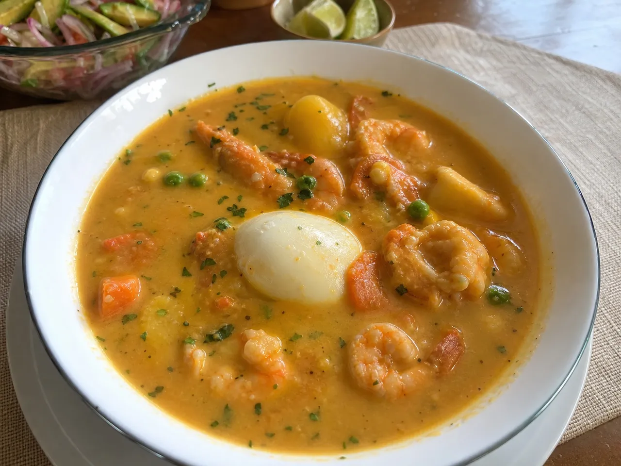 Chupe de Camarones (Peruvian Shrimp Chowder) — served