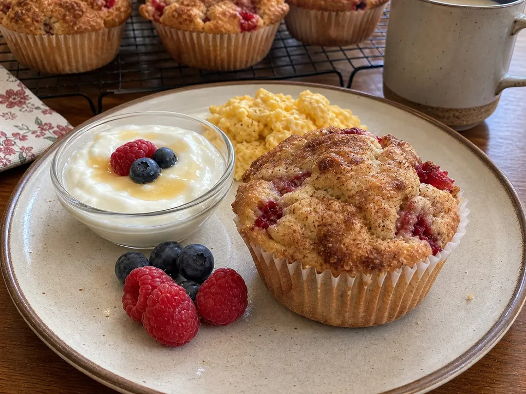 Cinnamon Raspberry Muffins — plated and served
