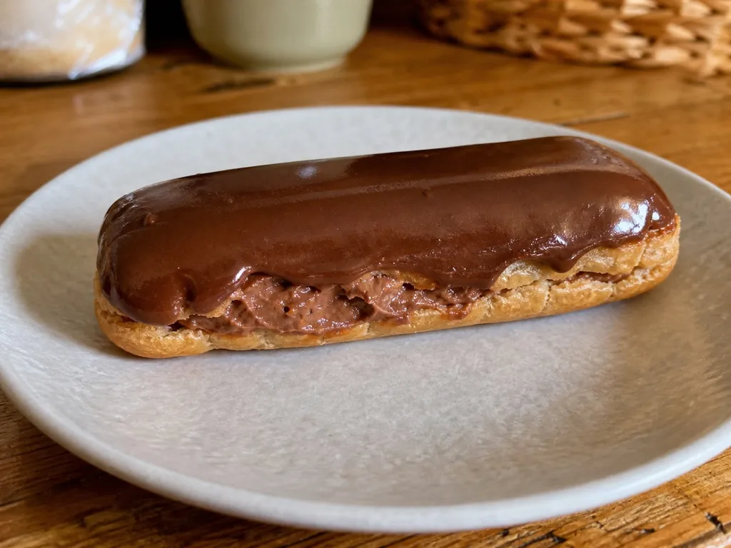 Éclair au Chocolat — plated and served
