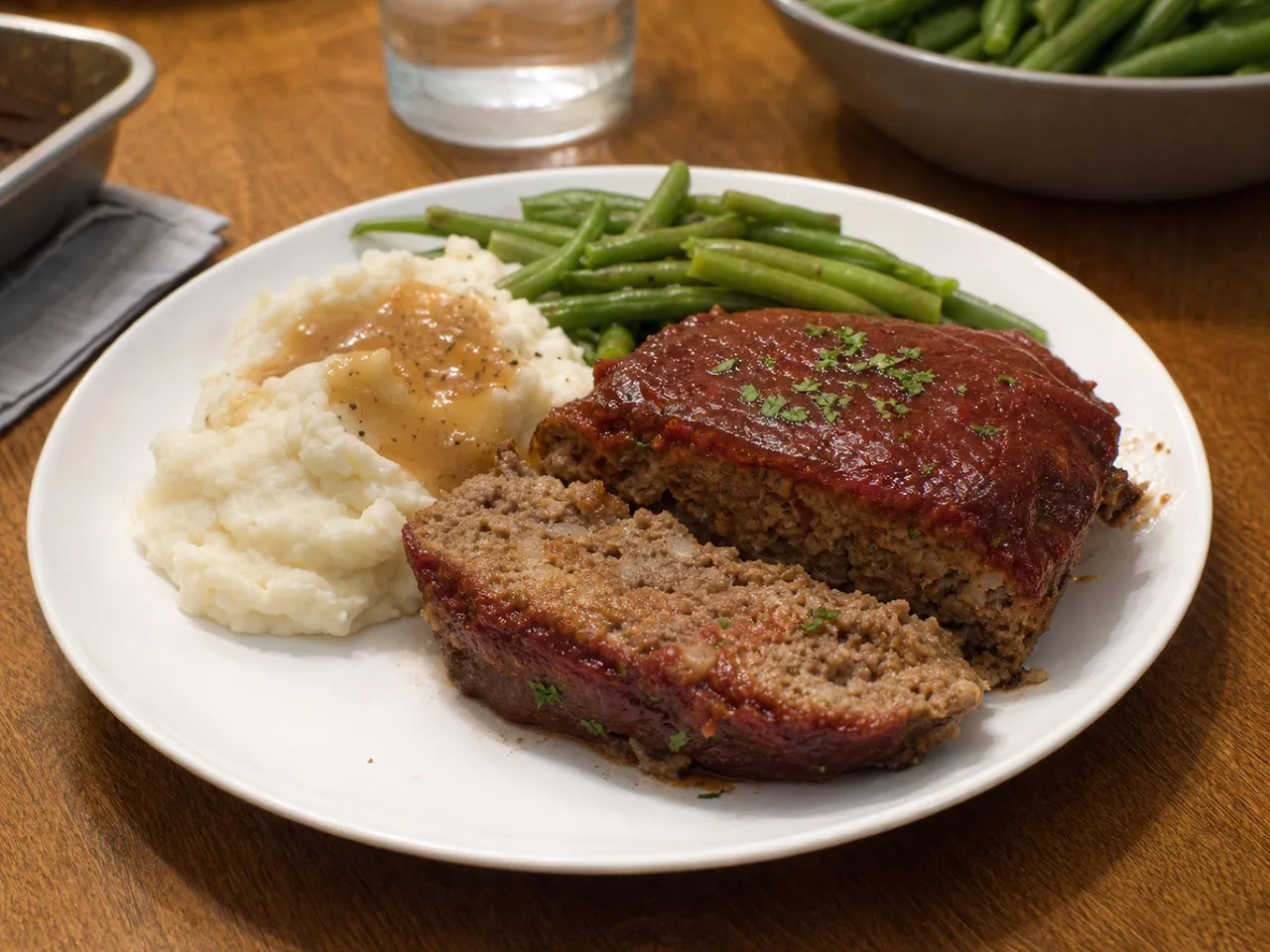 Classic American Meatloaf with Glaze — served