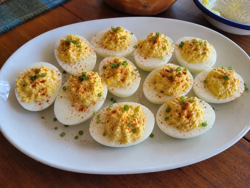 Classic Deviled Eggs — plated and served
