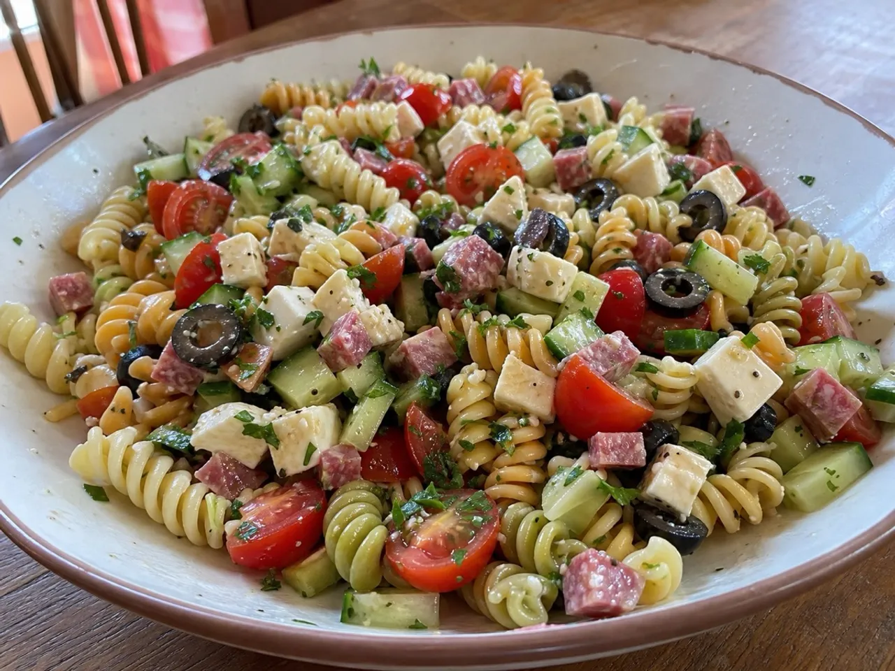 Classic Pasta Salad — served