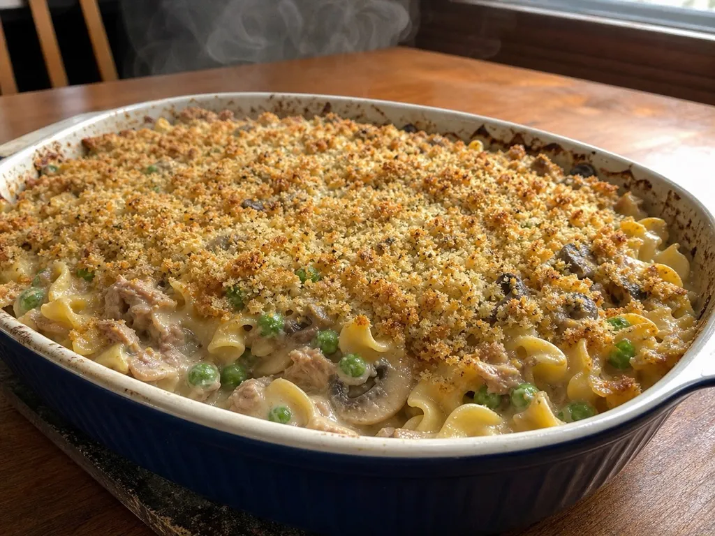 Classic Tuna Noodle Casserole — plated and served