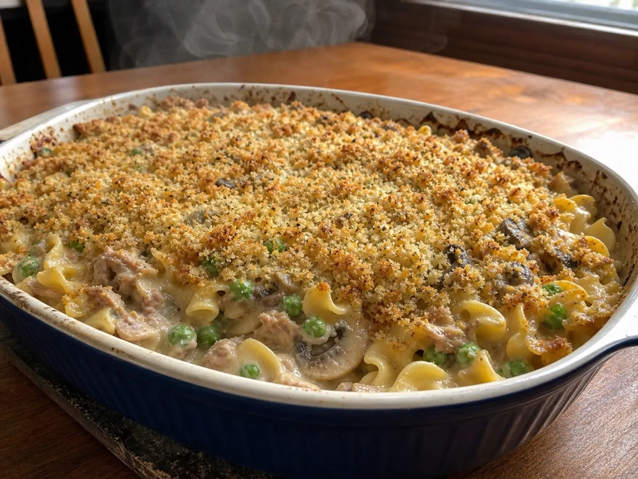 Classic Tuna Noodle Casserole — served