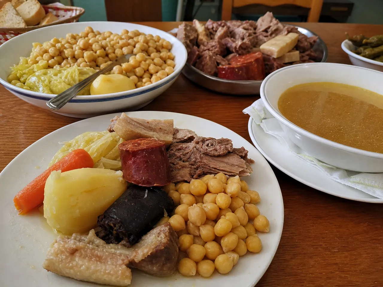 Cocido Madrileño — served