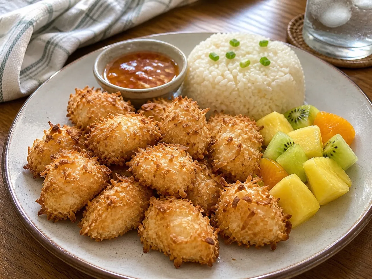Coconut Chicken Bites — served