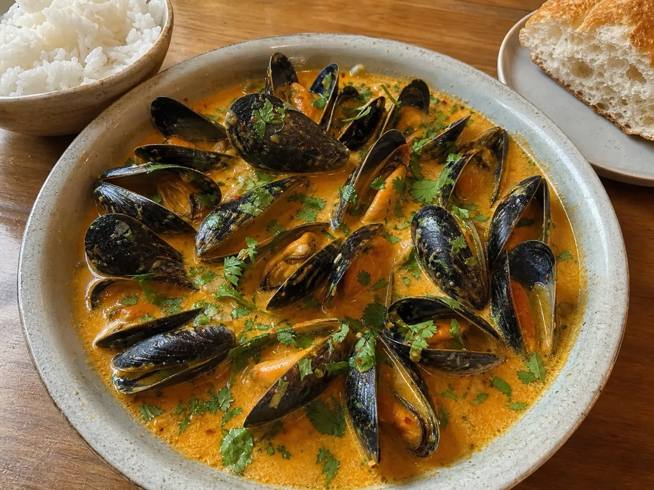 Coconut Curry Mussels — served