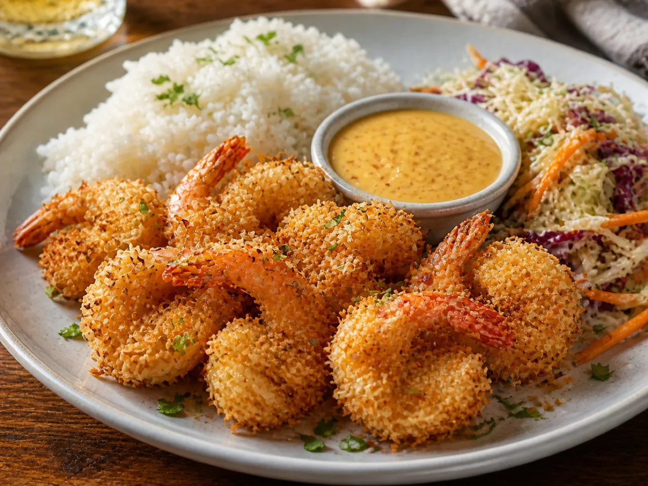 Coconut Shrimp With Orange Mustard Sauce — served