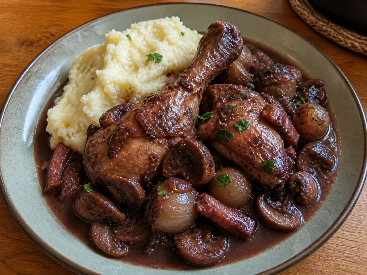 Coq au Vin — served