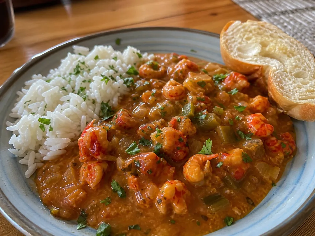 Crawfish Étouffée — plated and served