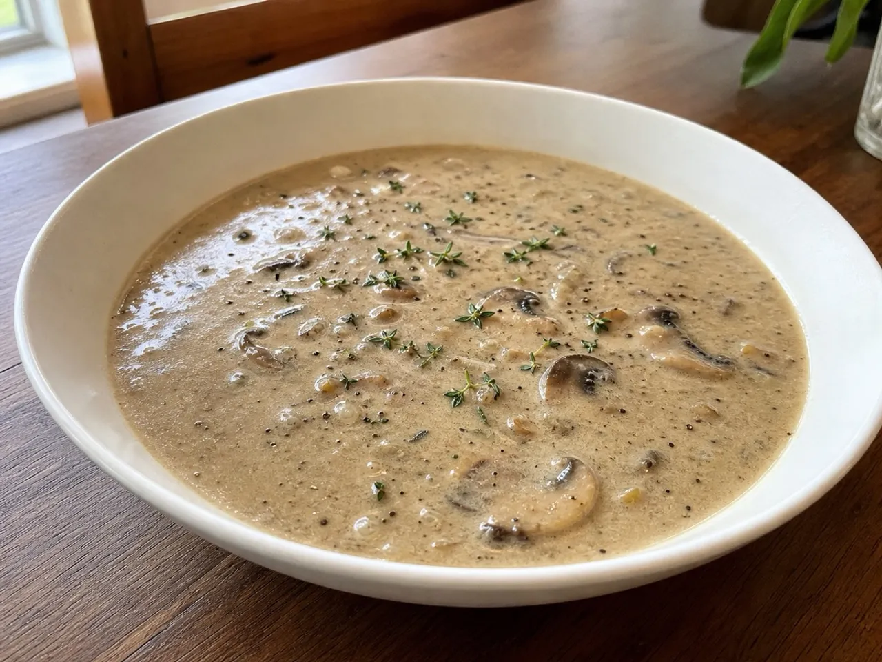 Cream of Mushroom Soup — served