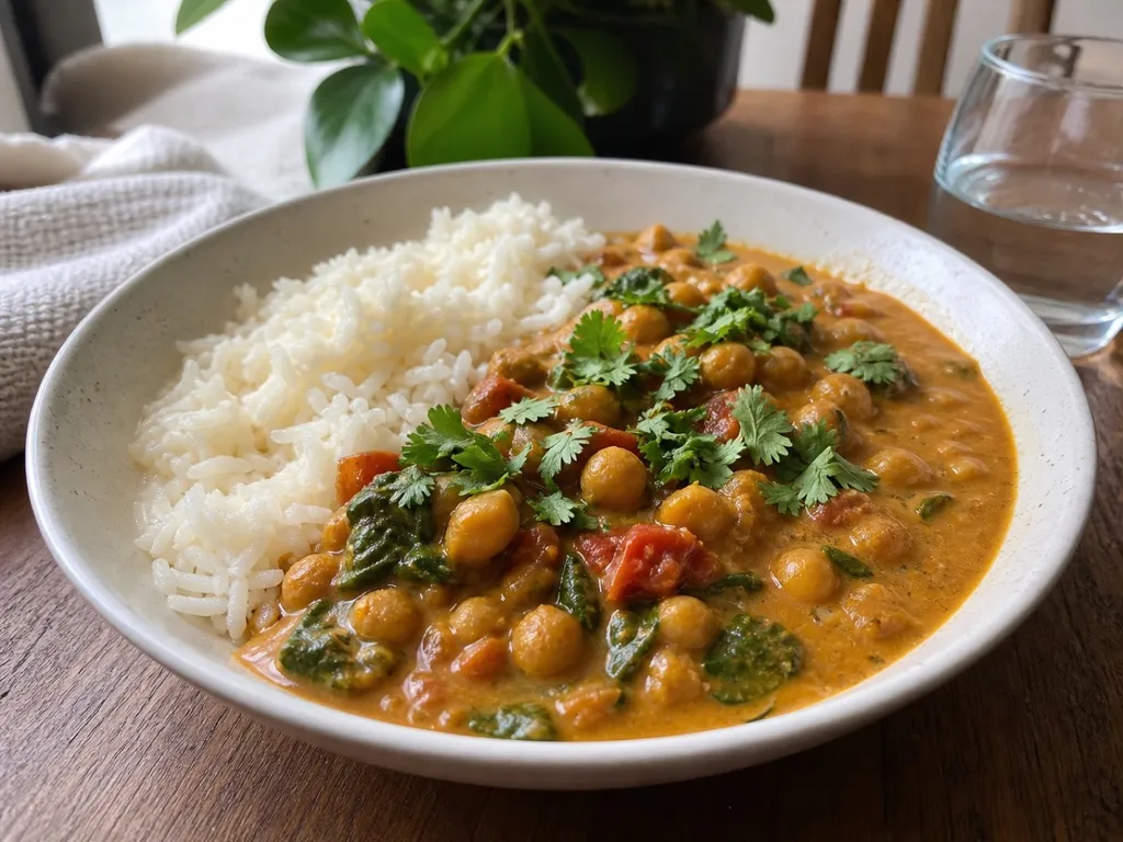 Creamy Coconut Chickpea Curry — plated and served