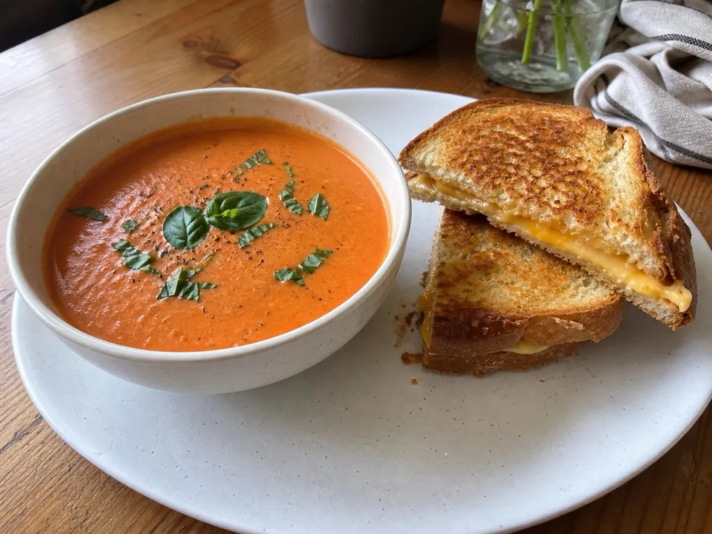 Creamy Tomato Soup — plated and served